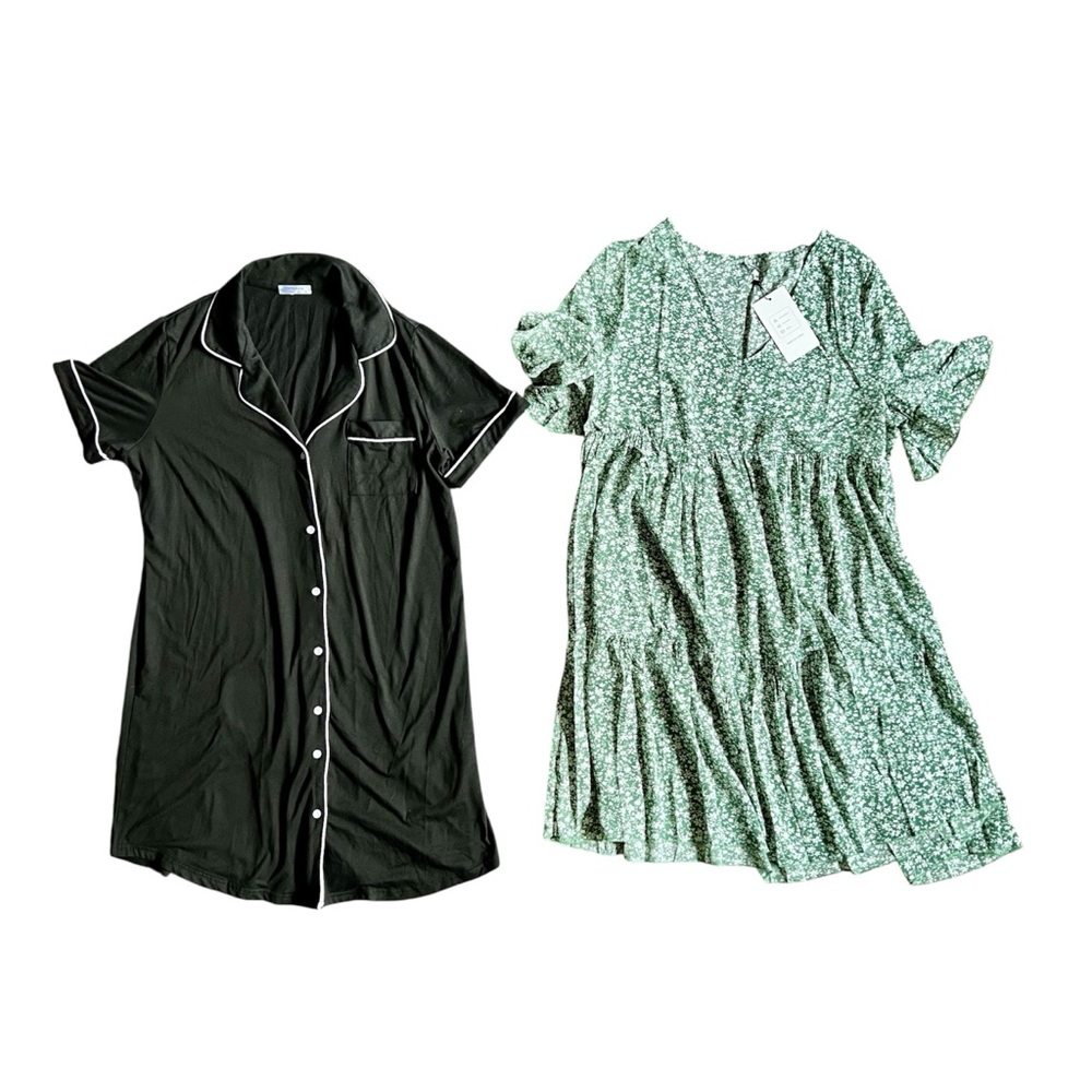 Maternity Bundle Ekouaer Robe Button Down Sleepwear Fashion Green Floral Dress L